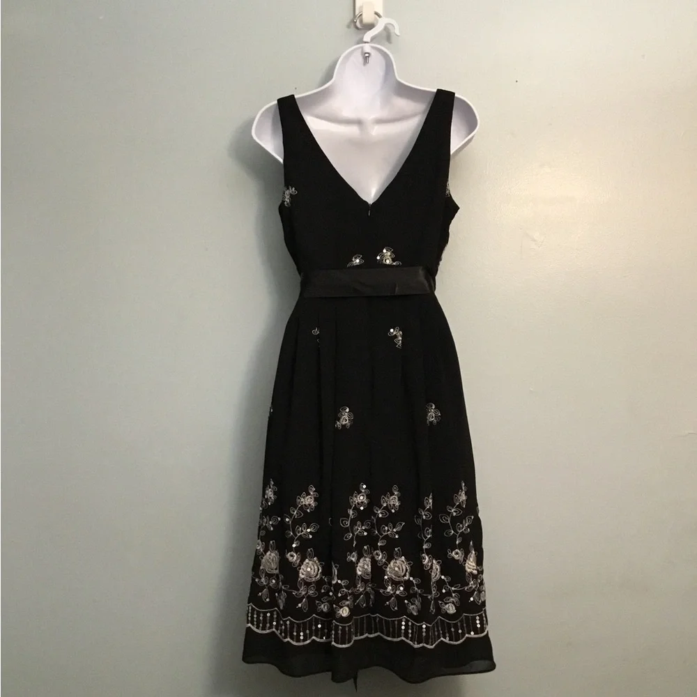 R&M Richards Black Dress with Silver Embroidery